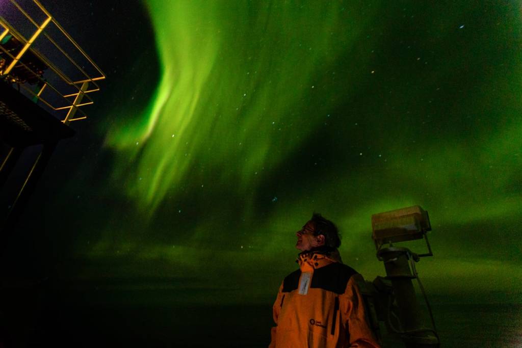 A Quark Expeditions guest is mesmerized by the emotional experience of witnessing the Northern Lights in Greenland.
