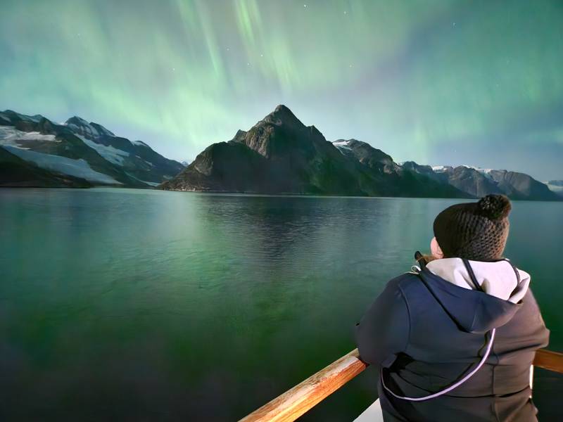 Witnessing aurora borealis from the ship.