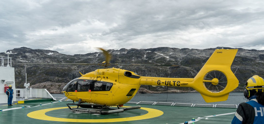 Quark Expeditions' twin-engine helicopters enable guests to experience immersive adventures along the Tasermiut Fjord in South Greenland.