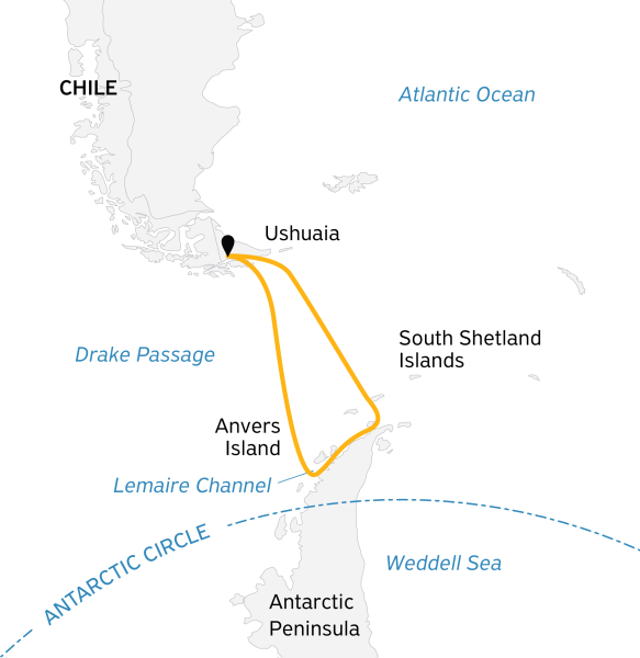 Antarctic Explorer Discover 7th Continent route map